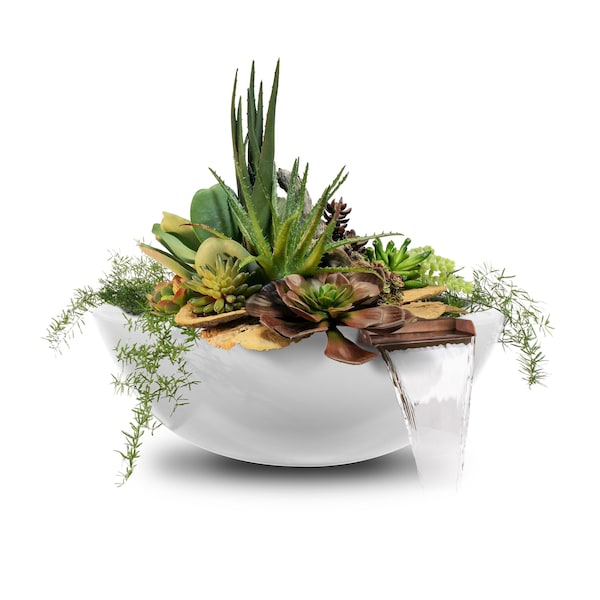 The Outdoor Plus 33 Round Sedona Planter & Water Bowl - GFRC Concrete - White - OPT-33RPW-LIM - main